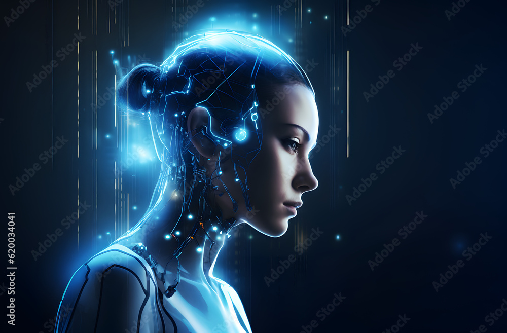 Futuristic female robot with artificial intelligence. AI generated ...