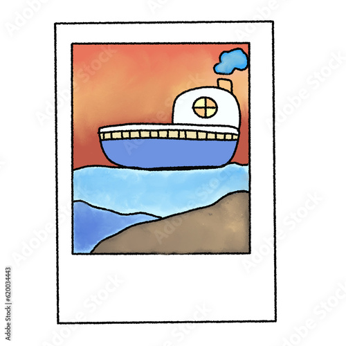 Ocean surface and sailing boats polaroid photo
