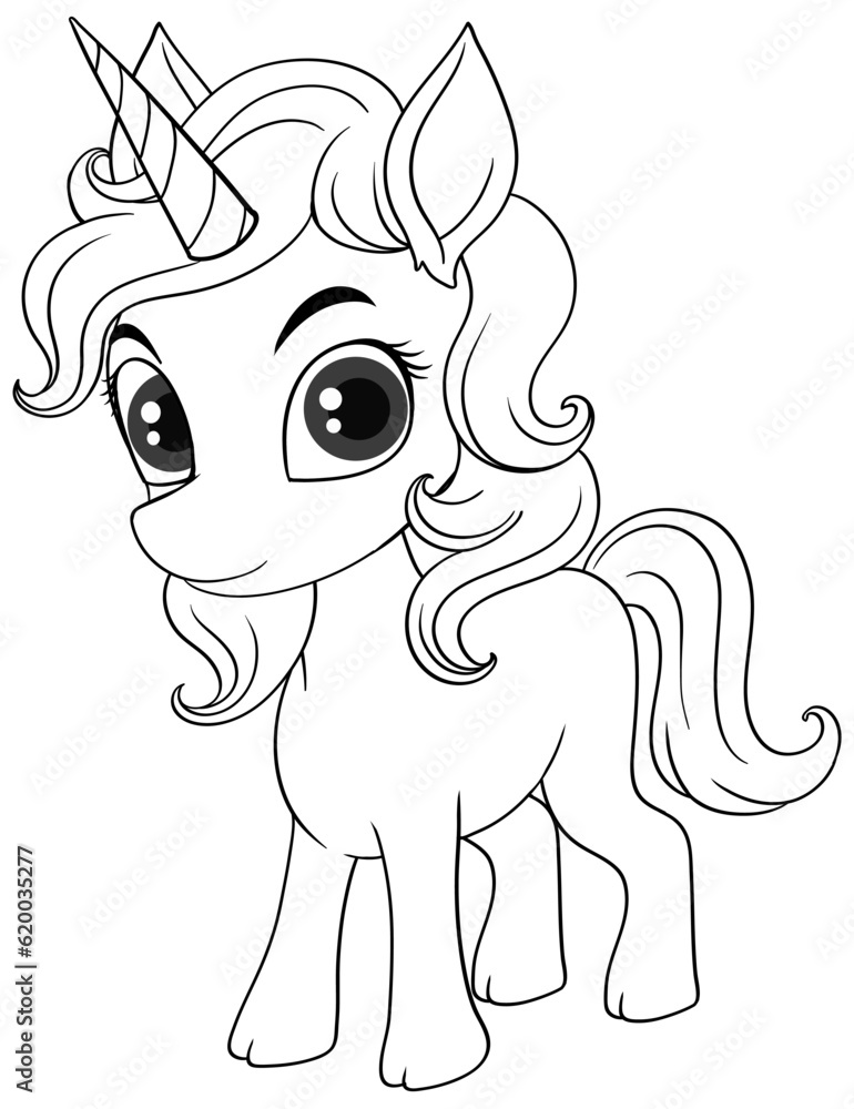 Coloring Page Outline of Cute Unicorn