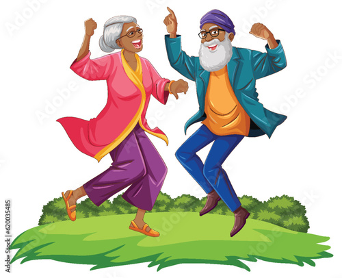 Indian elderly couple dancing at the garden