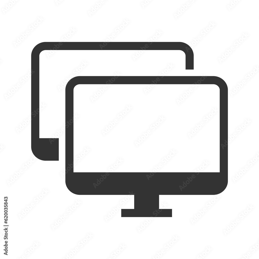 Vector illustration of dual monitors icon in dark color and transparent background(PNG). Vector illustration of dual monitors icon in dark color and transparent background(PNG).