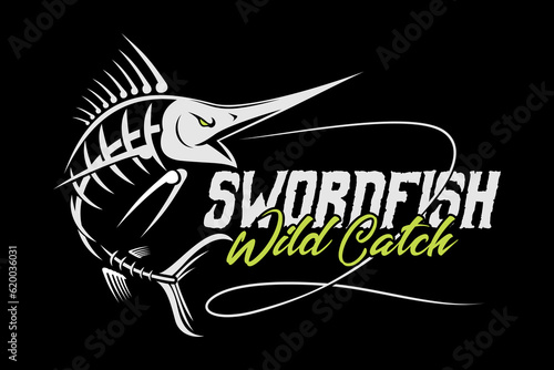 Fishing Logo marlin swordfish skull skeleton logo design style template