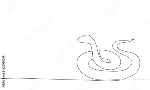 Continuous line snake art. Single line snake concept. Line art, outline, banner in minimalism style. Vector illustration