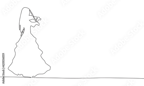 Continuous line woman play on violin art. Single line music concept. Line art, outline, banner in minimalism style. Vector illustration