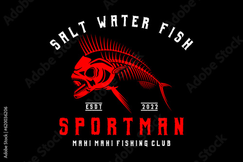 fishing logo vector mahi mahi skeleton skull on black dark background