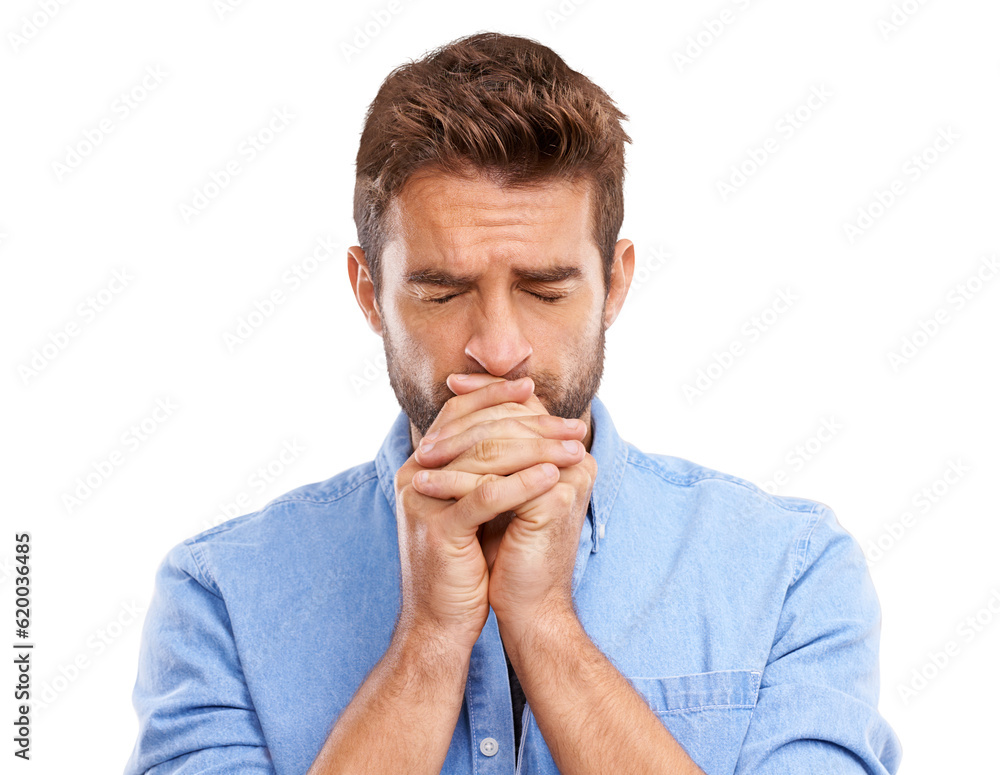 Worried, anxiety and man with fear or scared with stress expression isolated in a transparent or png background. Uncertain, closed eyes and person feeling anxious and thinking of problem and ashamed Worried, anxiety and man with fear or scared with stress expression isolated in a transparent or png background. Uncertain, closed eyes and person feeling anxious and thinking of problem and ashamed