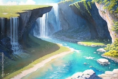 waterfall and river