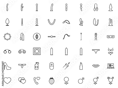 Sex Toys Line Art SVG icon set. Adult Toys & Sex Shop collection