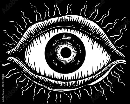 Toothy Eye Fangs Spikes Macabre style Tattoo Stamp