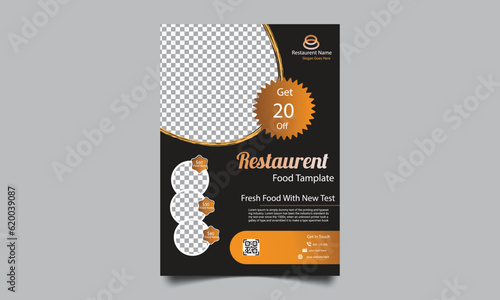 Restaurant special offer template design for marketing. Delicious food menu flyer template vector with photo placeholders.