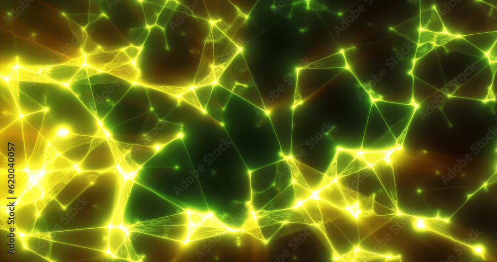 Fototapeta premium Abstract green plexus lines triangles energy magical background
