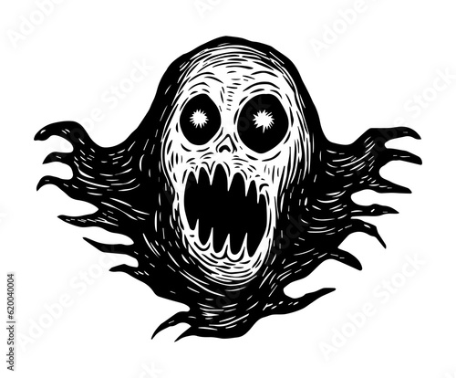 Scary Ghost Halloween Tattoo Print Ink Fear Joy Amusement Park Lunapark