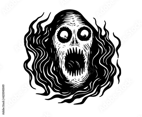 Scary Ghost Halloween Tattoo Print Ink Fear Joy Amusement Park Lunapark
