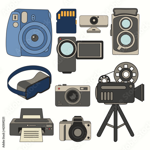 Set of Device and Technology Simple Flat Line Illustration