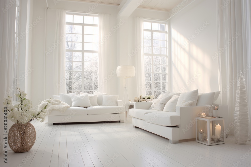 Fototapeta premium Clean white room with soflight create image generator