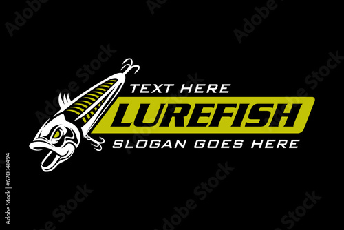 fishing logo lure skeleton fish skull design template vector illustration