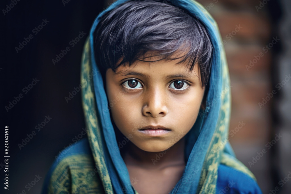 The beautiful, pure gaze of a boy born in a poor country, Generative AI
