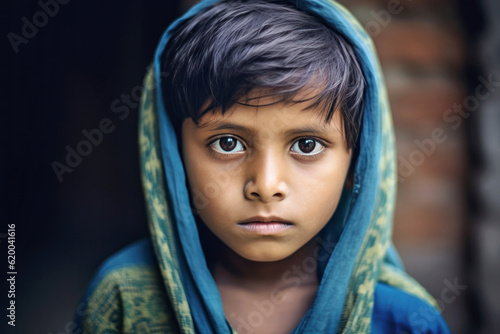 The beautiful, pure gaze of a boy born in a poor country, Generative AI