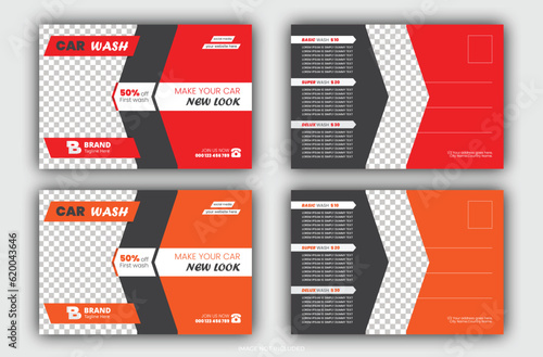 Car wash Postcard Template Design