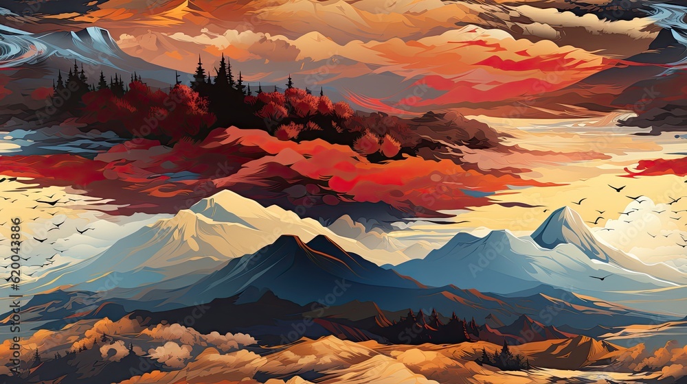 beautiful watercolor mountain - obrazy, fototapety, plakaty 