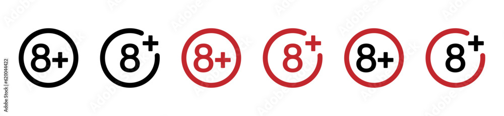 8 age restriction signs set. Age limit vector illustrations 8 age restriction signs set. Age limit vector illustrations