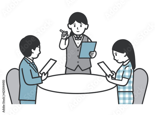 注文を聞くウエイトレスのイラスト