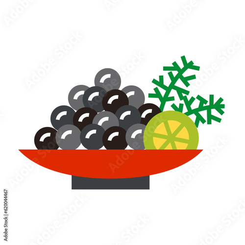 Fish caviar icon flat vector. Japan food. Asian cuisine.