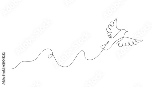 Flying bird one single line drawing. Continuous linear doodle art of flying animal silhouette. Vector isolated illustration