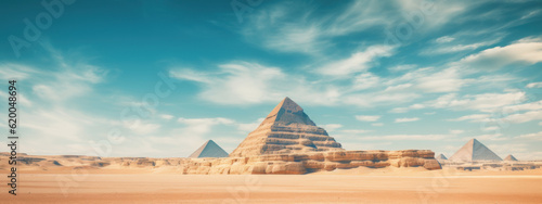 Panorama of the area with the great pyramids of Giza, Egypt. Generative AI