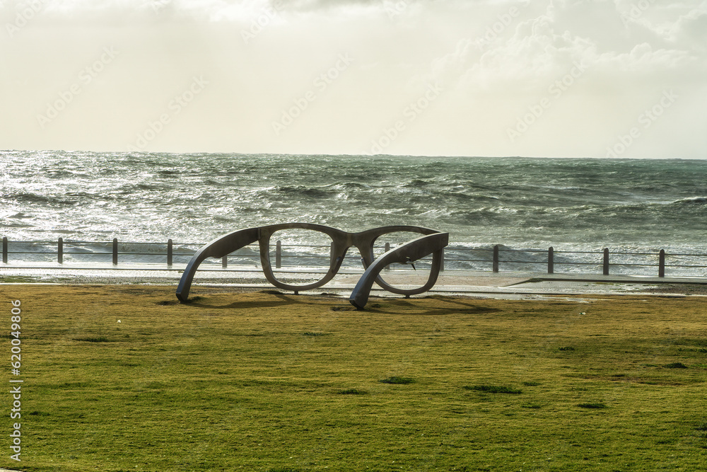 Nelson Mandela's famous glasses. The glasses over Robin Island, Cape