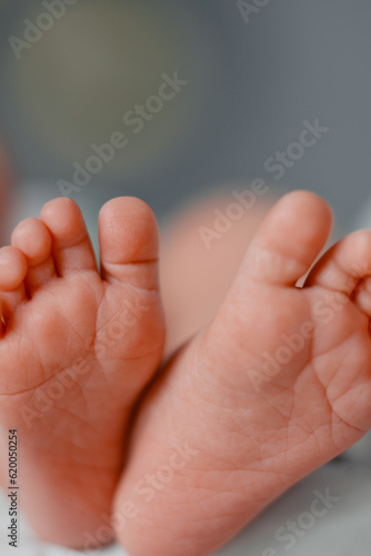 Newborn feets closeup, natural colours