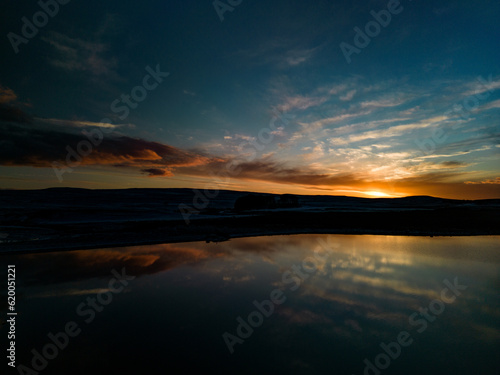 Tranquil Sunset Panorama at Malham Tarn, Yorkshire.