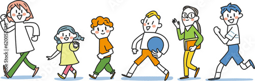 1年生から6年生の元気な小学生　セット　イラスト素材
