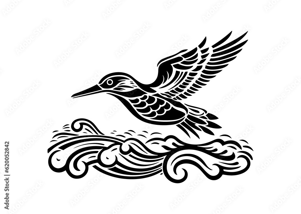 Obraz premium Seagull Tattoo stamp stamp print Flight freedom world