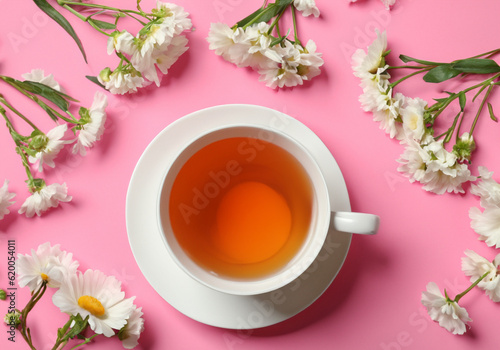 Flower tea with colored background MADE OF AI