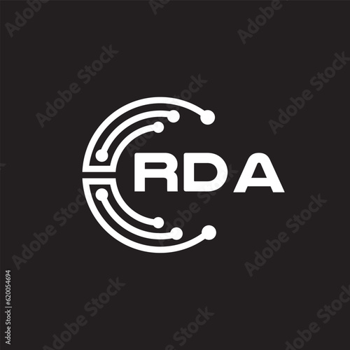RDA letter technology logo design on black background. RDA creative initials letter IT logo concept. RDA letter design.	
