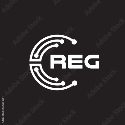 REGletter technology logo design on black background. REGcreative initials letter IT logo concept. REGsetting shape design
 photo
