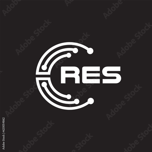 RESletter technology logo design on black background. REScreative initials letter IT logo concept. RESsetting shape design
