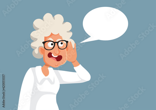 Angry Elderly Woman Screaming with Speech Bubble Vector Cartoon Illustration. Mean retired granny misunderstanding the message 
