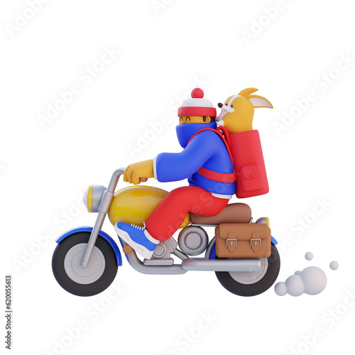 3D man is riding a motorcycle