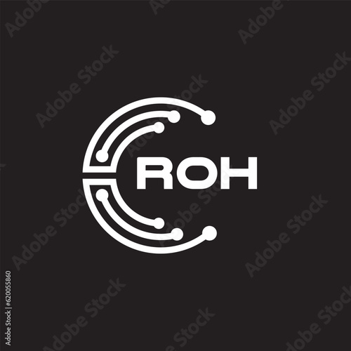 ROH letter technology logo design on black background. ROH creative initials letter IT logo concept. ROH setting shape design.
