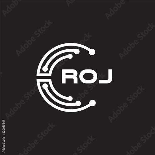 ROJ letter technology logo design on black background. ROJ creative initials letter IT logo concept. ROJ setting shape design.
