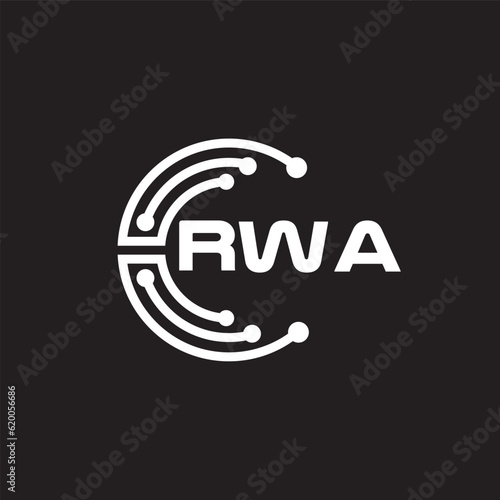 RWA letter technology logo design on black background. RWA creative initials letter IT logo concept. RWA setting shape design. 