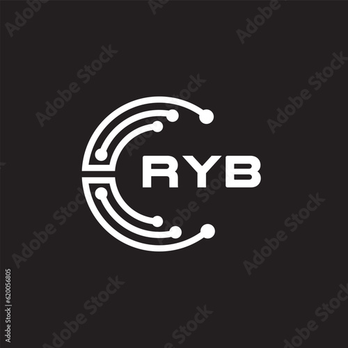 RYB letter technology logo design on black background. RYB creative initials letter IT logo concept. RYB setting shape design.
