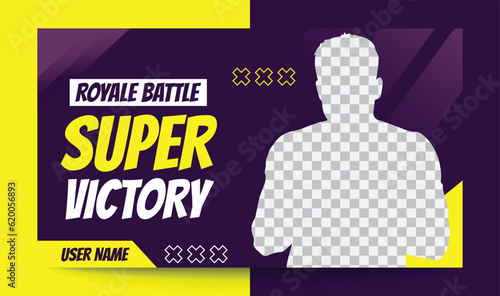 Super  victory gaming thumbnail and web banner editable vector template