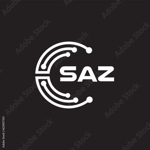 SAZ letter technology logo design on black background. SAZ creative initials letter IT logo concept. SAZ setting shape design.
