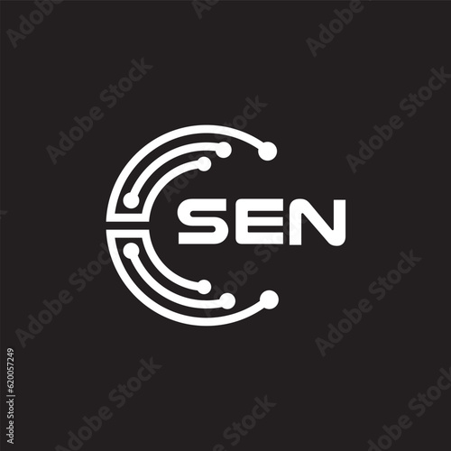 SEN letter technology logo design on black background. SEN creative initials letter IT logo concept. SEN setting shape design.
