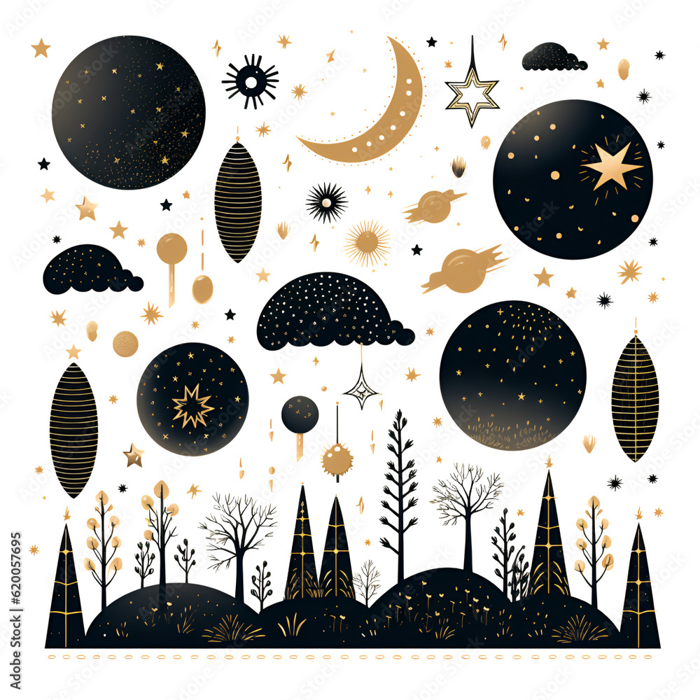 Magic moon, clipart set