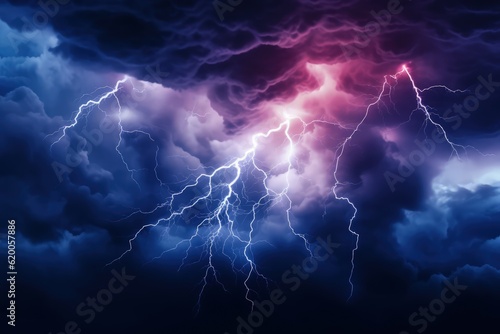 Fototapeta Lightning and stormy grey clouds