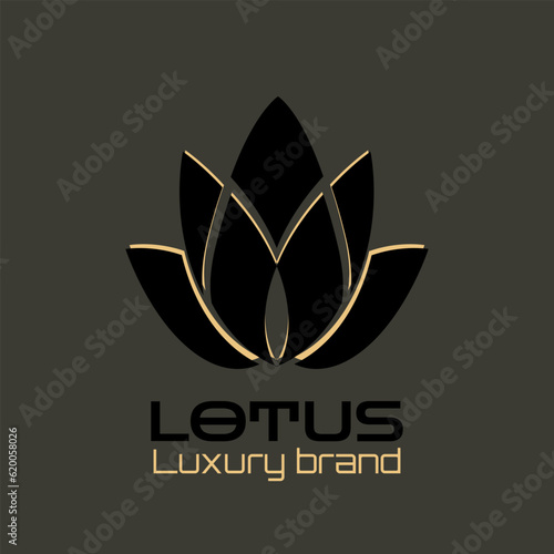 Lotus flower logo water lily symbol of harmony, balance. Luxury elegant style with golden effect. Vector design template